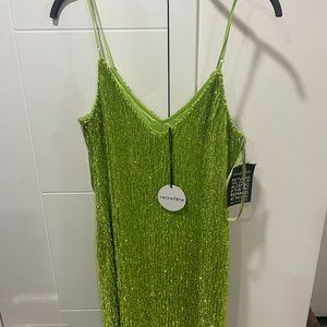 Retrofete Dress|Never Worn Retrofete Neon Lime Green Sequined Slip Mini Dress XS